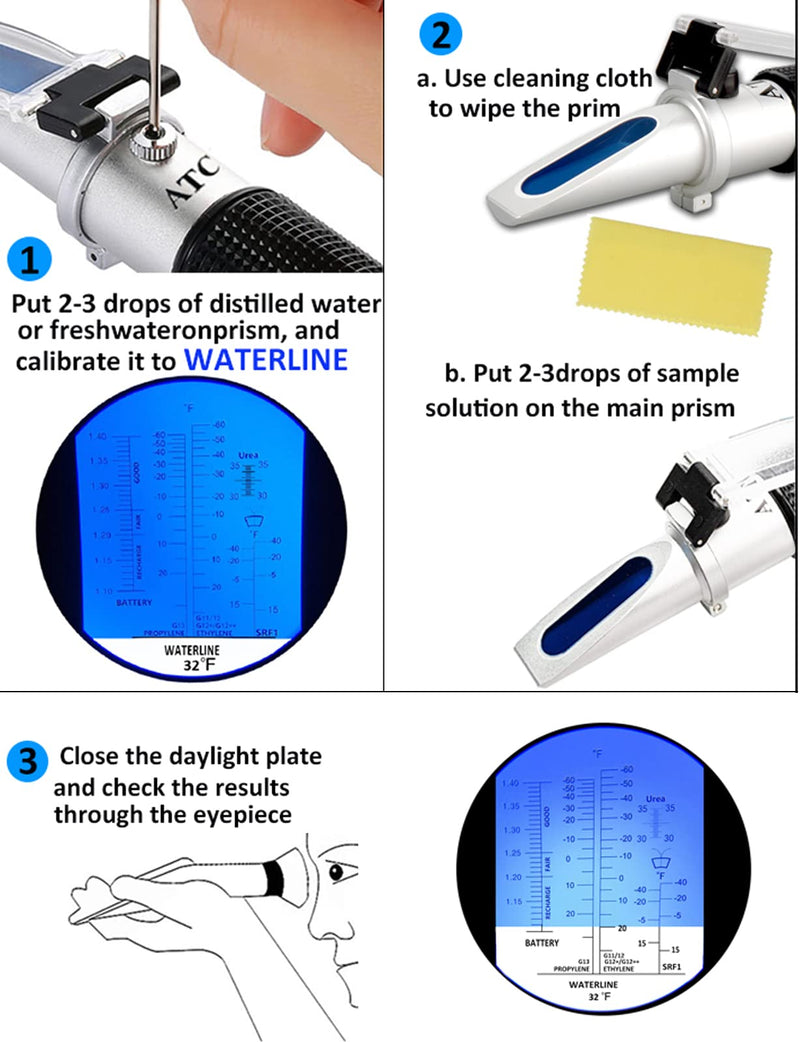 [Australia - AusPower] - Antifreeze Refractometer in Fahrenheit 4 in 1 Antifreeze Tester Coolant Refractometer Ethylene Propylene Glycol Refractometer for Antifreeze System Diesel Exhaust Fluid, Battery Acid 4-in-1 ℉ Antifreeze Refractometer 