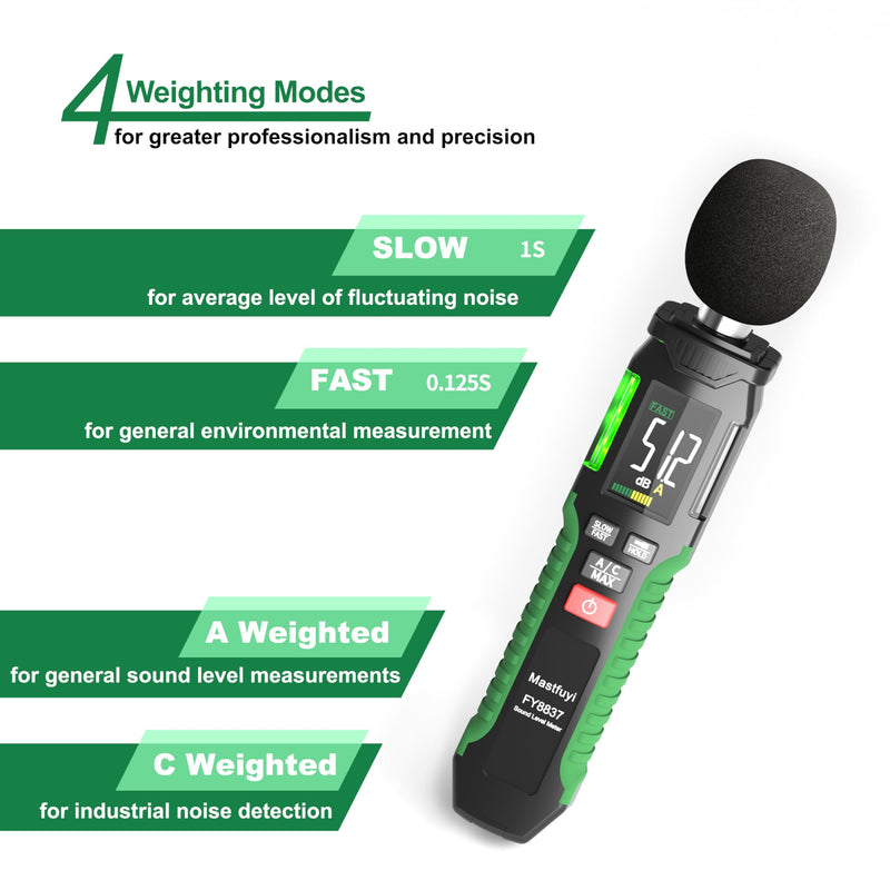 [Australia - AusPower] - Decibel Meter, Sound Level Meter 30-130 dB with A/C Weighted, Digital Audio Noise Measure Device, Portable SPL Meter with LCD Color Display, Data Hold, MAX Hold, Flashlight for Home Office Black 