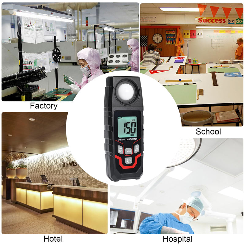 [Australia - AusPower] - Light Meter Illuminance LuxMeter Handheld Photometer LUX/FC Switchable Units 0.1 to 200,000 LUX and 0.01 to 20,000 FC with LCD Backlight for Indoor Outdoor Film Photography lumens 