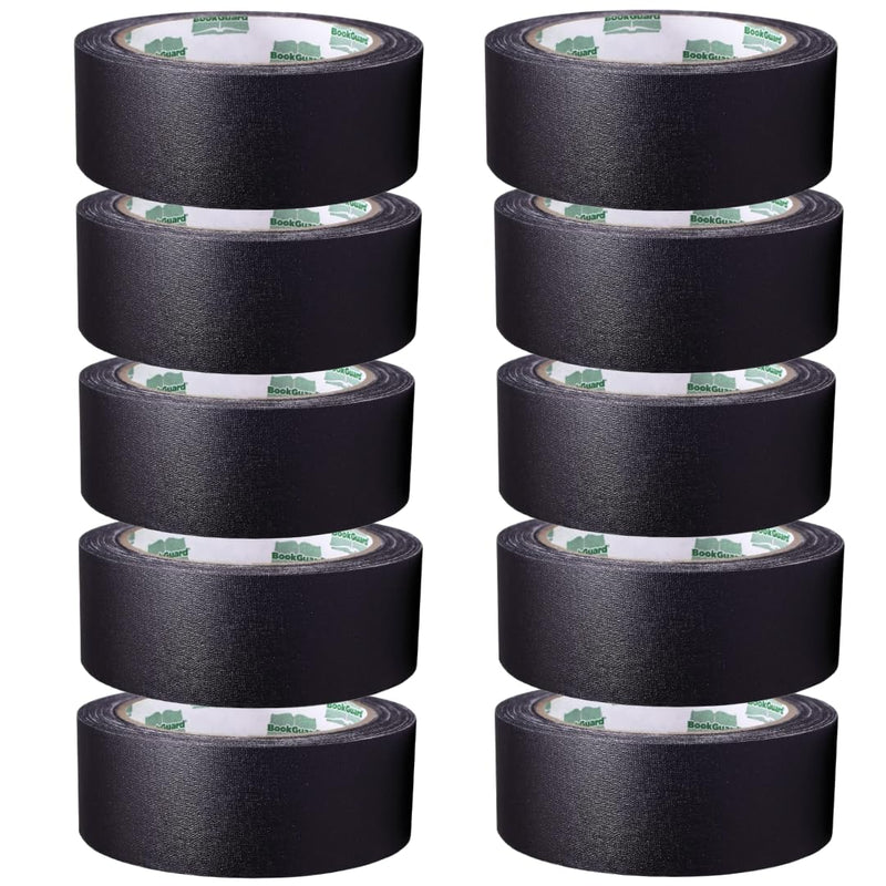 BookGuard 2 Inch Bookbinding Tape, Vinyl Coated Cotton Cloth Book Tape, Ideal Book Repair and Library Supplies - 15 Yards, Black - Case of 10