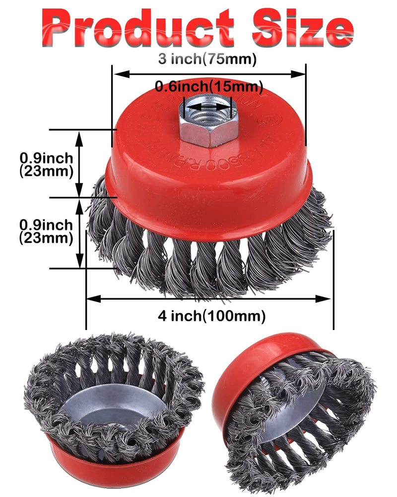 [Australia - AusPower] - 4" Wire Wheel Cup Brush, Coarse Twisted Knotted Wire Wheel for Angle Grinder, 5/8 Inch-11 Threaded Arbor, 0.020" Carbon Steel Wire Brush for Grinder, Heavy Cleaning Rust, Abrasive. (2) 2 PACK 4'' Cup Brush 