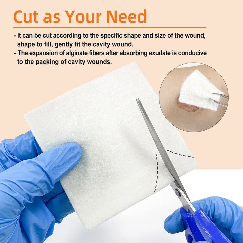 [Australia - AusPower] - Carbou Calcium Alginate Wound Dressing, 4'' x 4'' Patches,10 Individual Sterile Pads, Soft and Highly Absorbent Dressing Gauze, Non-Stick Padding 4x4 In (Pack of 10) 