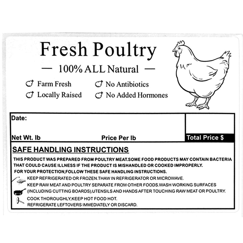 [Australia - AusPower] - Poultry Freezer Labels,4x3 Inch with Handling Instructions Exemption,50 Pcs Hen Label 