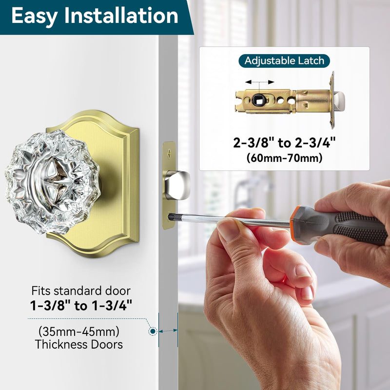 Passage Glass Door Knobs Interior, Brushed Gold Crystal Door Knobs Interior, Gorgeous Gold Crystal Glass Door Knob for Closet and Hall, 1 Pack