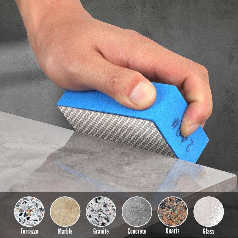 [Australia - AusPower] - Diamond Hand Polishing Pads, 5PCS Diamond Sanding Pads 60/120/240/400/1000 Grit Sanding Block Foam Backing for Tile Glass Stone Marble Granite Ceramics Metal Wet&Dry 