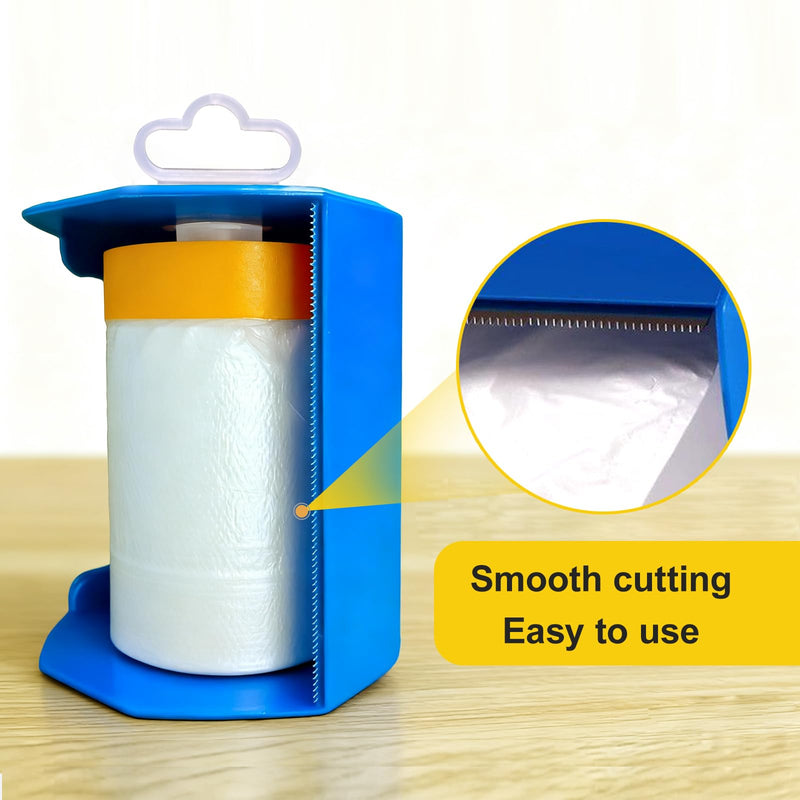 Pre-Taped Masking Film Film and Masking Tape in one Plastic Tape and Drape Roll Painters Plastic (3 Pack, Each roll 22" Wide x 82 feet Long) with one Dispenser 3