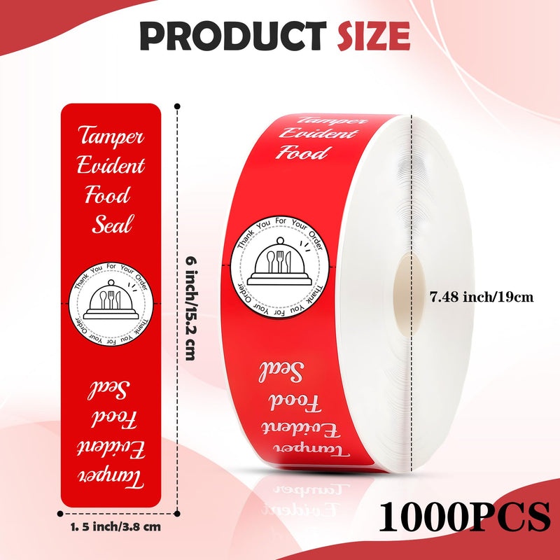 1000 Pcs Tamper Evident Stickers for Food Delivery 1.5 x 6 Inches Red Tamper-Proof Safe Seal Tape & Labels - for Sealing Drink, Food & Pizza Boxes to Preserve Freshness 1000