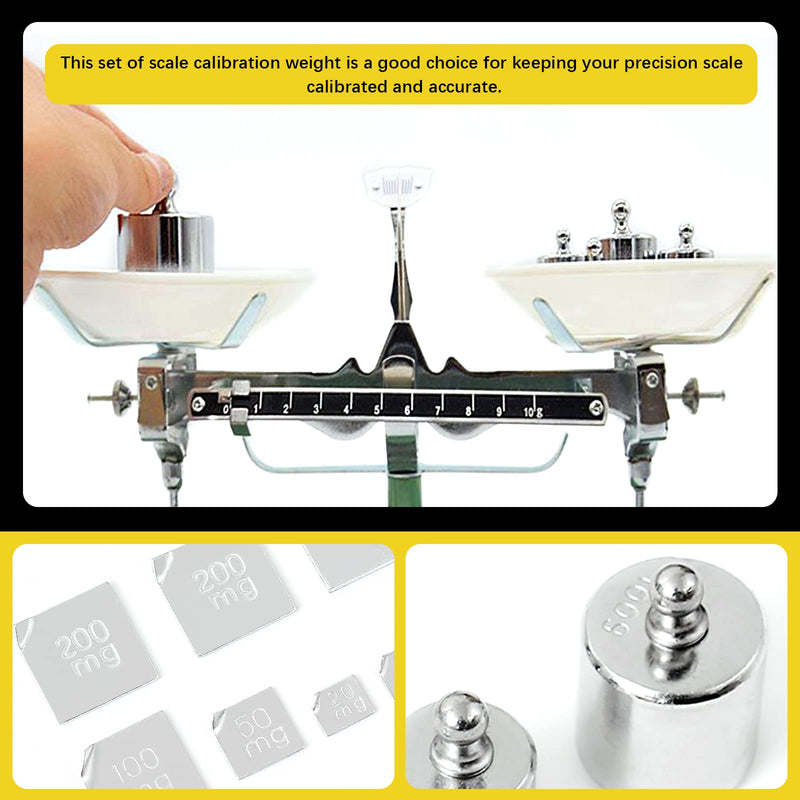 Precision Scale Calibration Weight Set 10g 2 x 20g 50g 2 x 100g 200g Steel Weights Calibration with Tweezers for Digital Scale Jewelry Scale M2 Class (Total 500g)