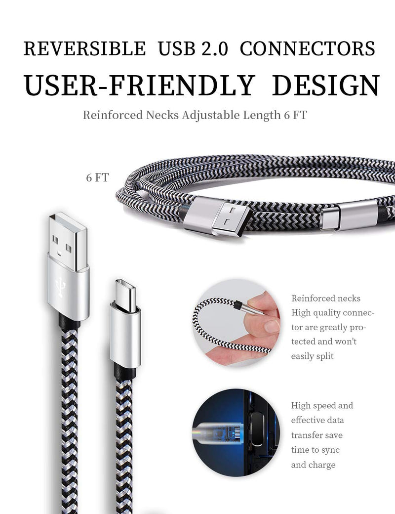 [Australia - AusPower] - USB Type C Cable Fast Charging, Tpc001 5 Pack(6Ft 3A) Braided C Charger Cables Compatible with Samsung S10e/note 9/s10/s9/s8 Plus/A80/A50/A20 