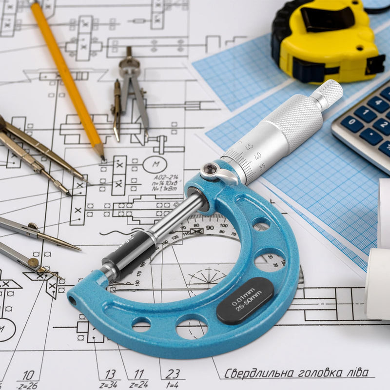 [Australia - AusPower] - Outside Micrometer, Outside Micrometer, Micrometer Screw with Wrench and Plastic Box, Stainless Steel, 001 mm, Precision Vernier Scale, Outside Micrometer (25-50 mm) 