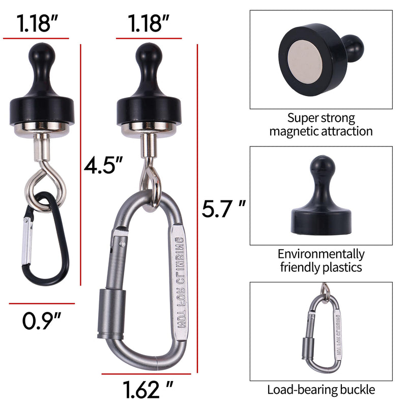 [Australia - AusPower] - Magnetic Hooks for Canopy, Magnet Clip Hanger with Carabiner for Camping, Heavy Duty Earth Magnets, Cruise Hanging, Multifunctional Tent Canopy, Suitable Tents Swivel Snap (Large) Large (2 pieces) 