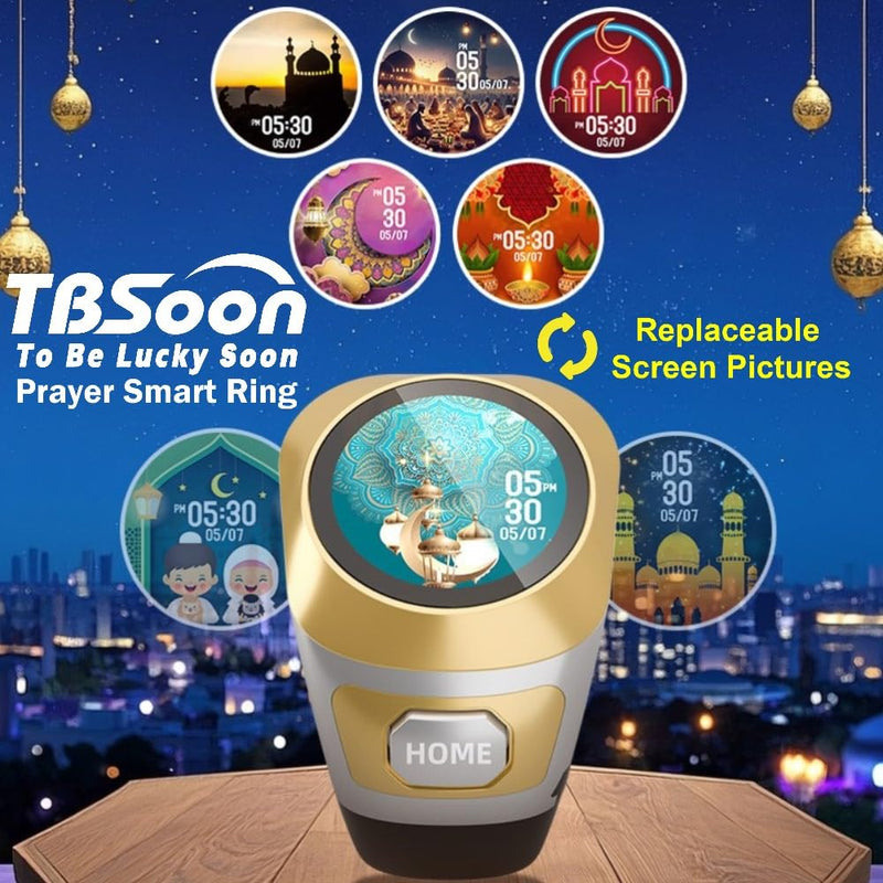Color Screen Tasbih Smart Ring,Tasbeeh Counters,Prayer Smart Ring,Replaceable Pictures,Electronic Rosary,Forgiveness ring,Large Battery,Large Screen Display,Eid al-Fitr Eid al-Adha Ramadan Gift Black