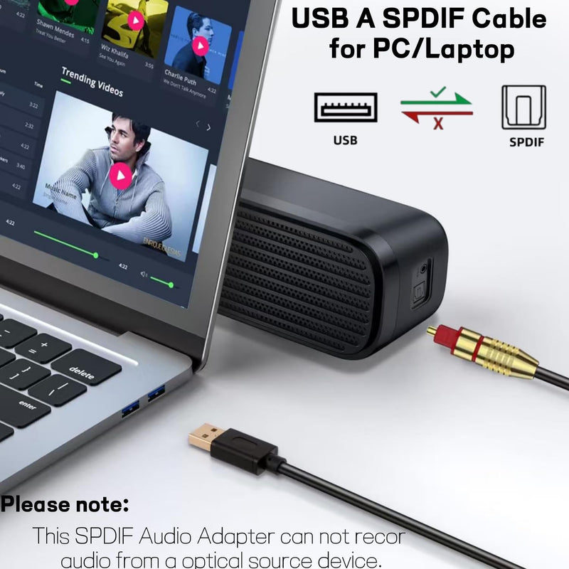 USB A to Optical Audio Adapter,Unidirectional USB to TOSLINK Optical Digital Converter Compatible with Windows/Laptop ONLY,NOT for TV Or Other Devices-6.6FT 6.6FT 1