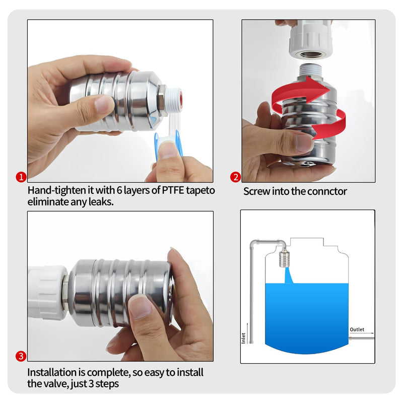 [Australia - AusPower] - Float Valve, 1/2" to 3/4" 1" Water Float Valve, 304 Stainless Steel Float Valve, Fully Automatic Water Level Controller Float Valve for Water Tank, Livestock Troughs, Pool, Distiller 