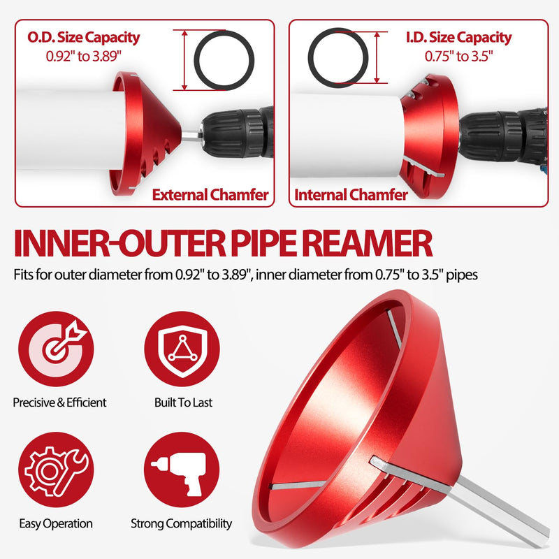 2 in 1 Inner-Outer PVC Deburring Tool, PVC Chamfer Tool, PVC Pipe Reamer, Pipe Deburring Reamer Plumbing Tool for PVC, CPVC, ABS, PP, PE Pipe With OD 0.75" to 3.5", ID 0.92" to 3.89"