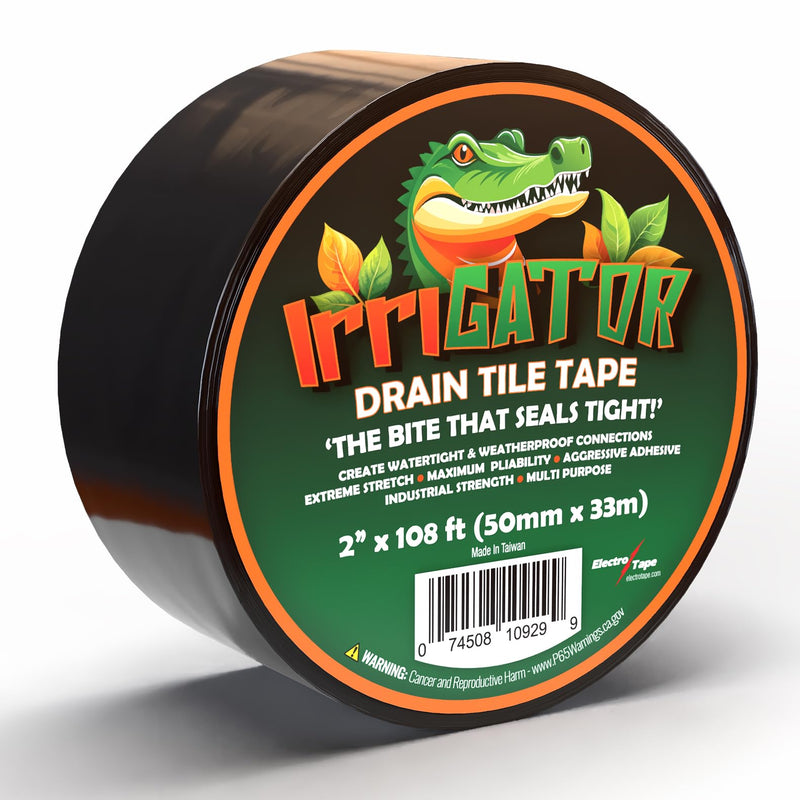 IrriGATOR Drain Tile Tape - 8.5 mil Premium Grade Stretchable PVC - 108ft Length - Ideal for Corrugated Metal Plastic and More (2" x 108ft) 2" x 108ft