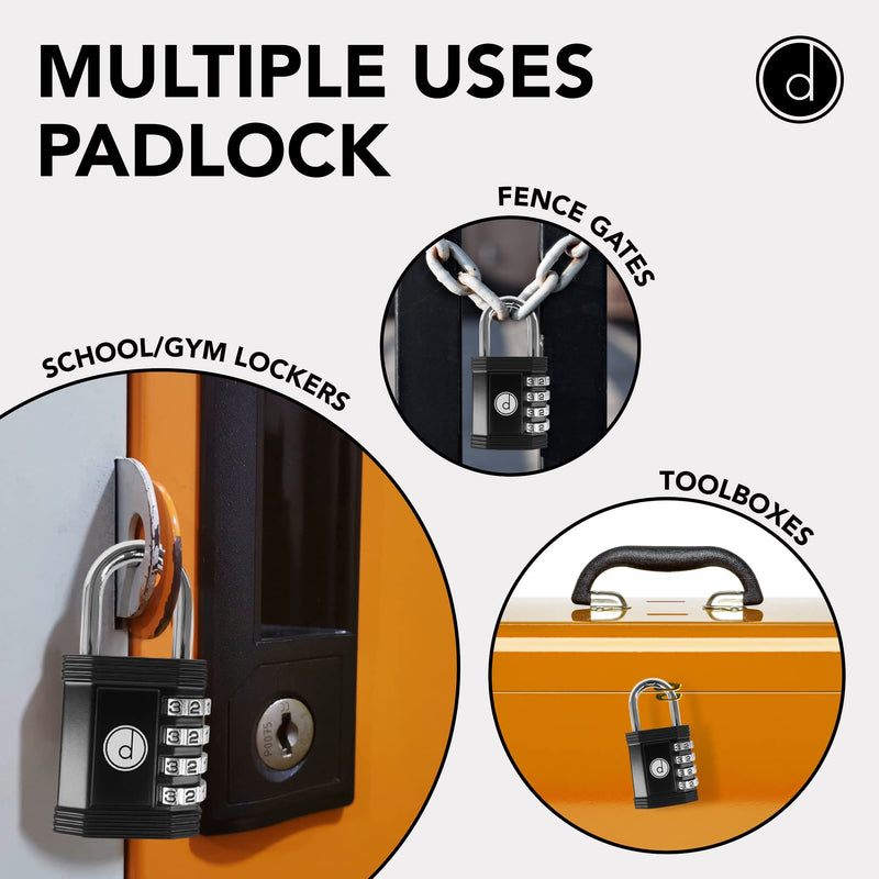 [Australia - AusPower] - Padlock 4 Digit Combination Lock - for Gym School Locker, Outdoor Gate, Shed, Fence, and Storage, Combo Luggage Lock - Locker Lock- Weatherproof Metal - Keyless, Easy to Set, Resettable - Black 1 