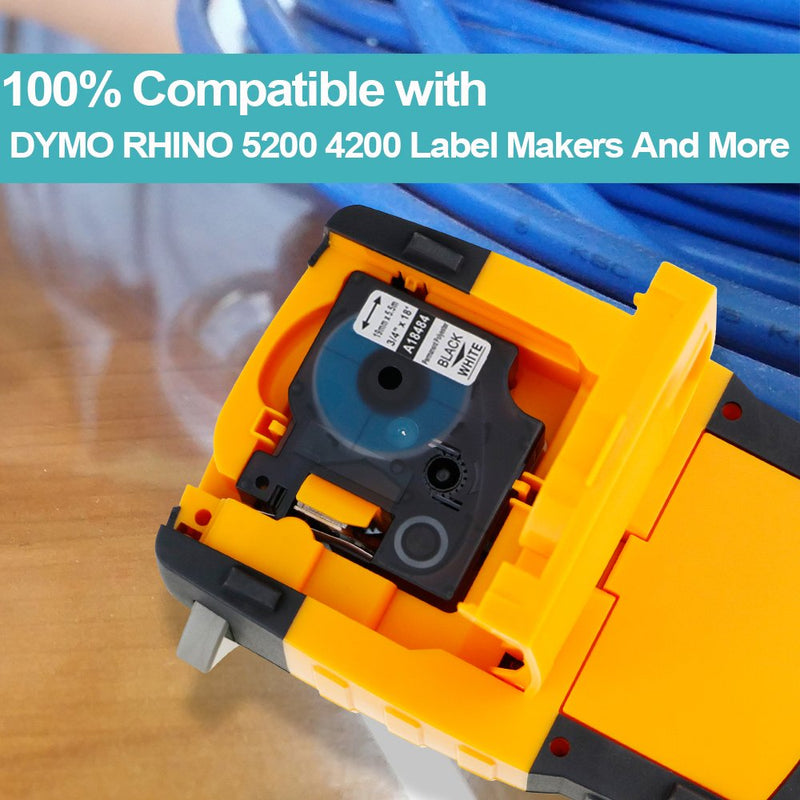 [Australia - AusPower] - 18484 a18484 Industrial Label Tape Replace for DYMO Rhnio 18484 3/4" 19mm Black on White Permanent Polyester Compatible with DYMO Rhino 5200 4200 6000 5000 Industrial Label Maker,4-Pack 3/4" 