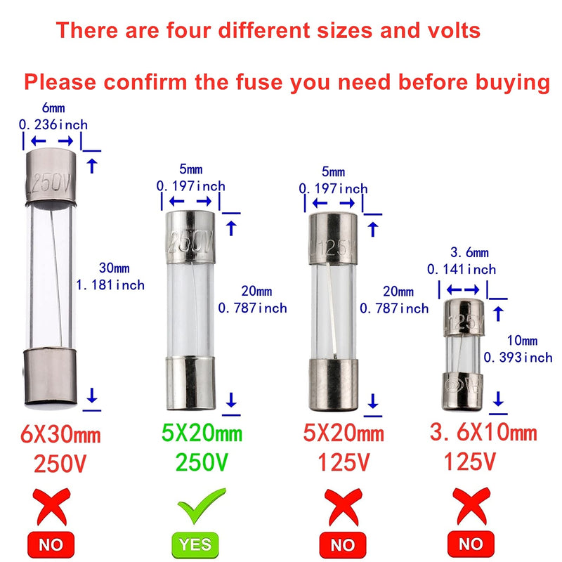 [Australia - AusPower] - BOJACK 5x20mm 2A 2amp 250V 0.2 x 0.78 Inch F2AL250V Fast-Blow Glass Fuses(Pack of 20 Pcs) 