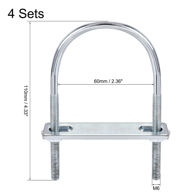 [Australia - AusPower] - uxcell Round U-Bolts 4 Sets 2.36"(60mm) Inner Width 110mm Length Steel M6 with Nut, Plate, Washer M6x60mmx110mm 