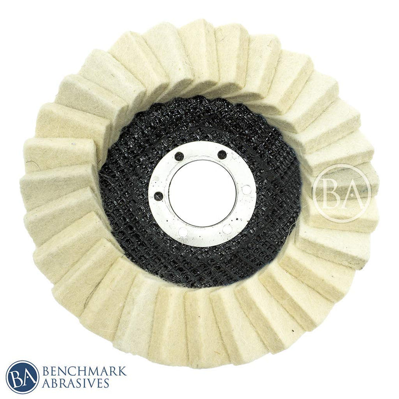 Benchmark Abrasives 4-1/2" x 7/8" Felt Polishing & Buffing Flap Discs for Polishing Stainless Steel Aluminum Fiberglass Plastic Metals, Use with Angle Grinder (5 Pack)