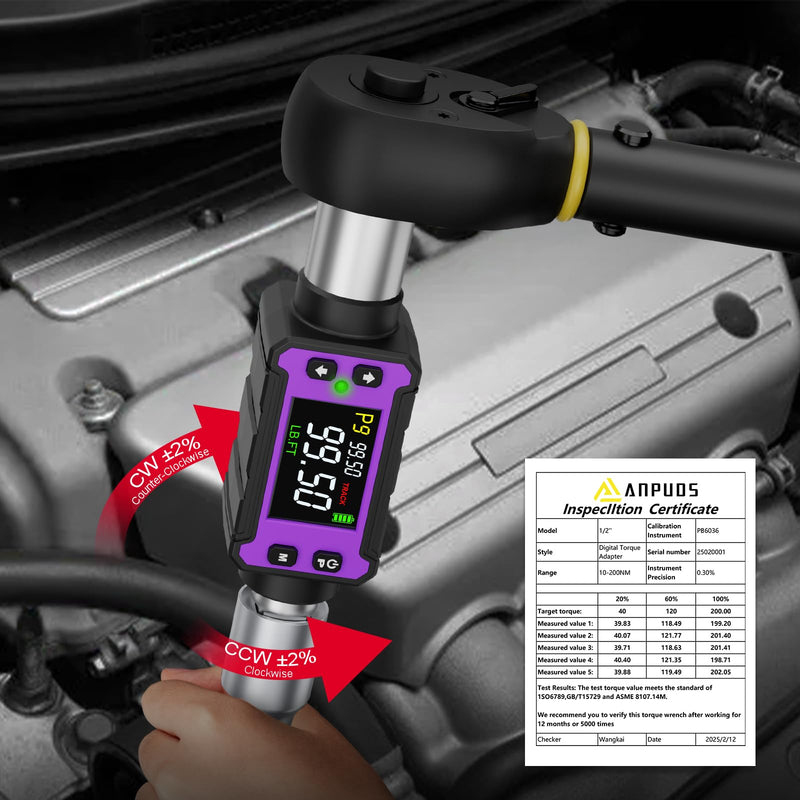 [Australia - AusPower] - Digital Torque Wrench Adapter Set 1/2" Drive, 2.0-99.6 Ft-Lb/2.7-135 Nm, Digital Torque Wrench Converter with ±2% Accuracy, Preset Function, Data Storage, 3/8" & 1/4" Adapter for Bike, Moto 1/2-Inch 