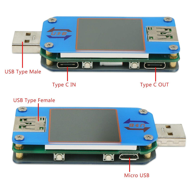 DROK USB Power Meter, DC 4-24V 5A LCD USB A&C Voltage Current Display USB Tester Multimeter, Test Speed of Charger Cables, Capacity of Power Bank, QC 2.0 3.0 Blue USB-A&USB-C Pro