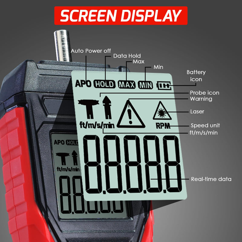 [Australia - AusPower] - Digital Tachometer 3~100000RPM Non-contact and Contact Range from 3 to 19,999 RPM Handheld Speed Meter with Backlight, Max/Min/AVG RPM for Automotive Diagnostics, Industrial Machinery, HVAC Systems 