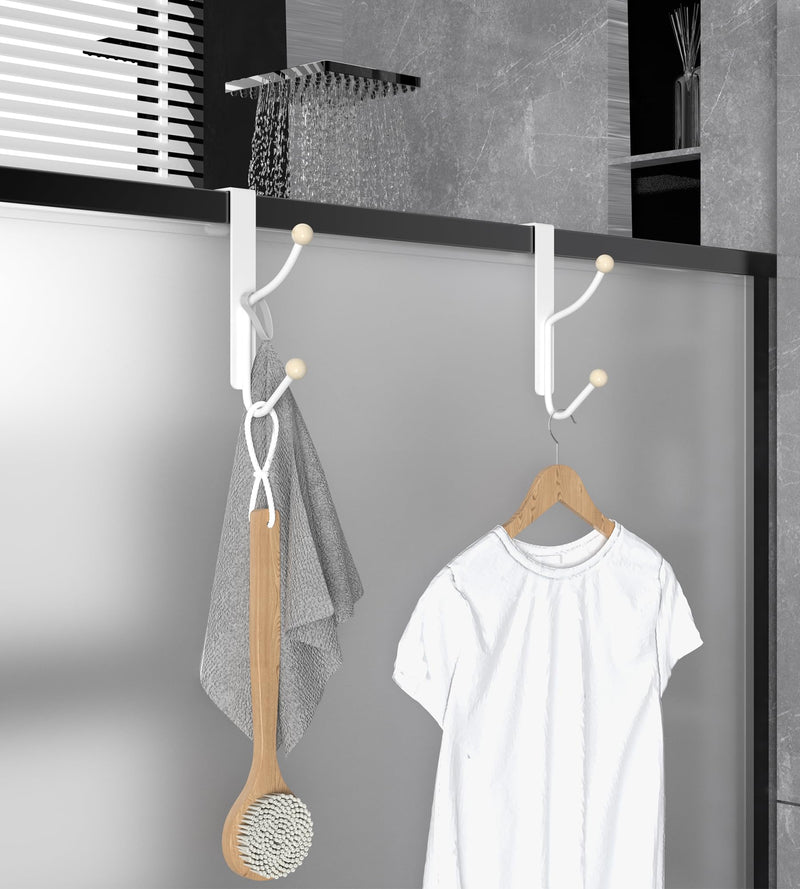 [Australia - AusPower] - Over The Door Hooks Hanger, Super Heavy Duty Metal Double Hooks - Twin Hooks Bathroom Accessories and Coat Towel Rack Organization - No-Installation, Matte White, 2 Pack 