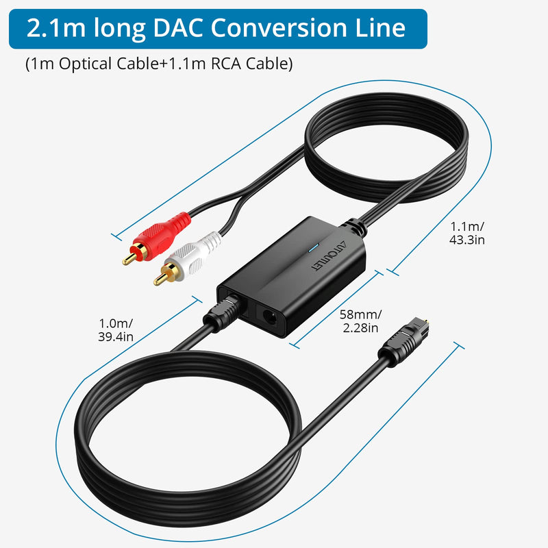 [Australia - AusPower] - AUTOUTLET 192kHz DAC Digital to Analog Audio Converter 7ft/2.1m Digital Audio Optical to RCA Male Cable for HDTV, DVD, Blu-Ray Players and Game Consoles 