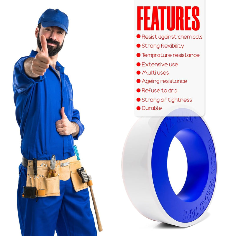 [Australia - AusPower] - Extra Long Teflon Tape 1/2 Inch(W) X 520 Inches(L) - Plumbers PTFE Tape – Thread Seal - Perfect for Shower Heads and Pipe - Home Plumbing Pipe Sealing - Sealant Tape 