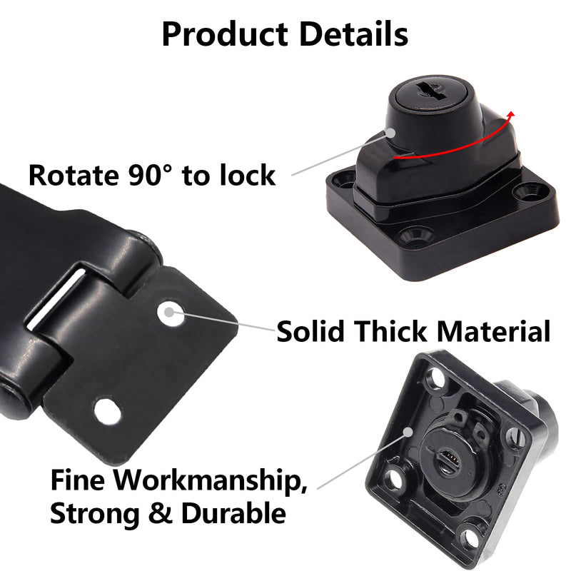 [Australia - AusPower] - 4 Pcs Keyed Hasp Locks 2.5 Inch Twist Knob Keyed Locking Hasp, Metal Safety Hasp Latches Keyed Different for Small Doors, Cabinets (Black) Black 