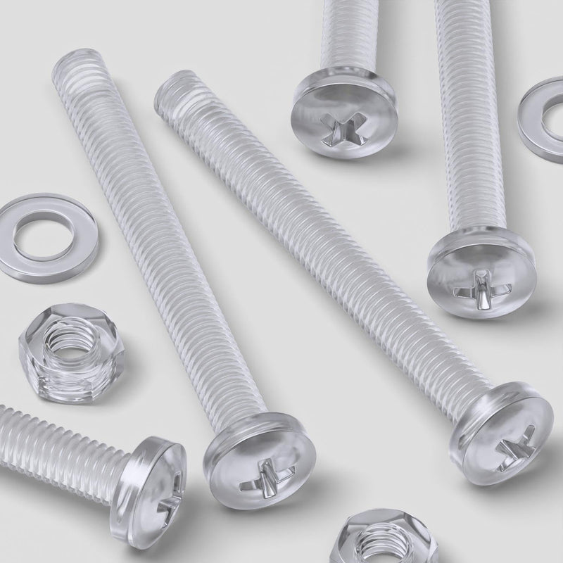 [Australia - AusPower] - Pack of 60 Transparent Clear Plastic Acrylic M6 x 60mm Nuts & Bolts, Washers -Acrylic Plastic Screws, (15/64 x 2 23/64 in) 