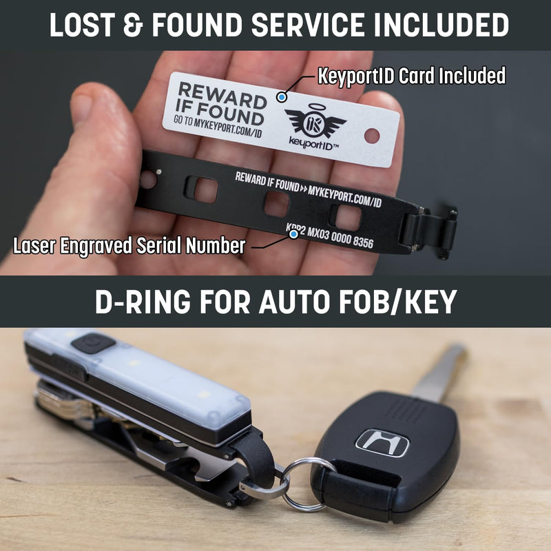 EDC Key Organizer Bundle - Compact Key Holder + Mini-Flashlight + 10-in-1 Keychain Multitool + Lost & Found - Premium Pocket Tool - Unique Gift for Men - Keyport Pivot 2.0 Essential Plus Kit (Silver) Silver