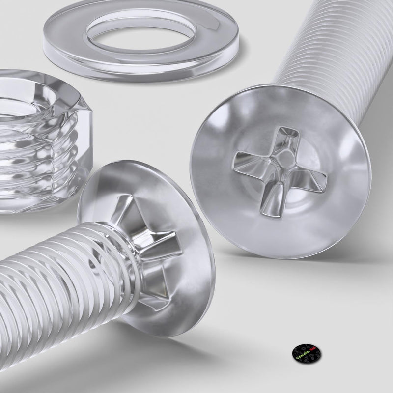 [Australia - AusPower] - 20 x Crosshead Countersunk Screw Nuts and bolts, Transparent Clear Plastic Acrylic, M5 x 40mm - Acrylic Plastic Screws, (13/64 x 1 37/64 in) 