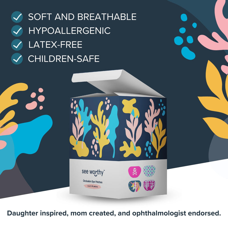 [Australia - AusPower] - See Worthy Magical Eye Patches - Smart Design & Adhesive Technology, Breathable & Comfortable Lazy Eye Patches for Kids - Soft, Concave Shape & Fun Designs (48pcs/Box) - Packaging May Vary 