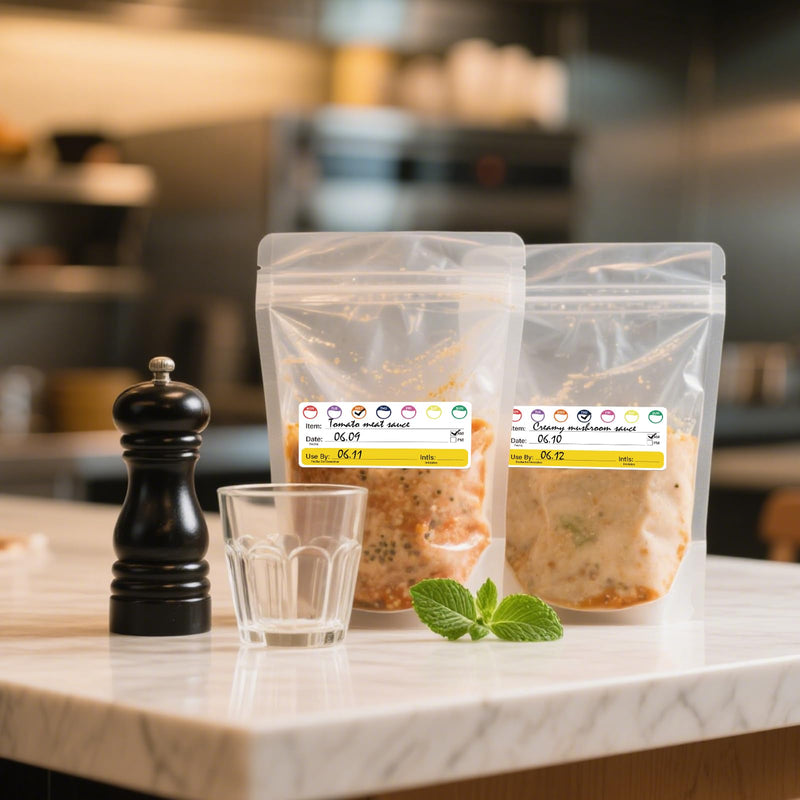 500 PCS Restaurant Quality Shelf Life Food Rotation Labels with Collection Date 2.8 × 1.2 Inches Removable Freezer Stickers Vinyl Oil-Proof Self Adhesive Writable Tape for Home Kitchens
