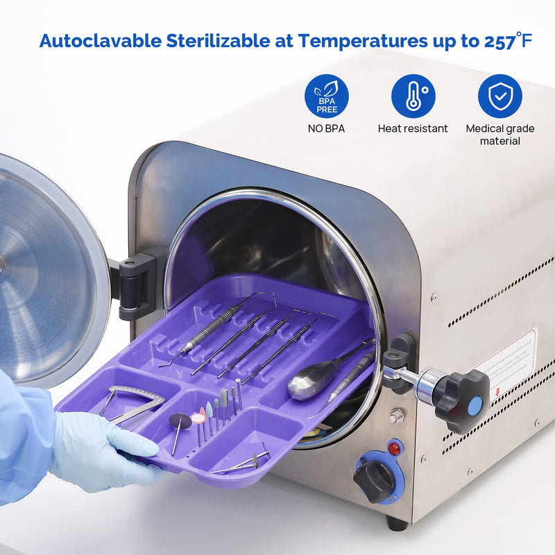 [Australia - AusPower] - JMU Dental Instrument Divided Tray, Autoclavable Plastic Separate Setup Dental Trays Size B 13.25" x 9.75", Purple 1 
