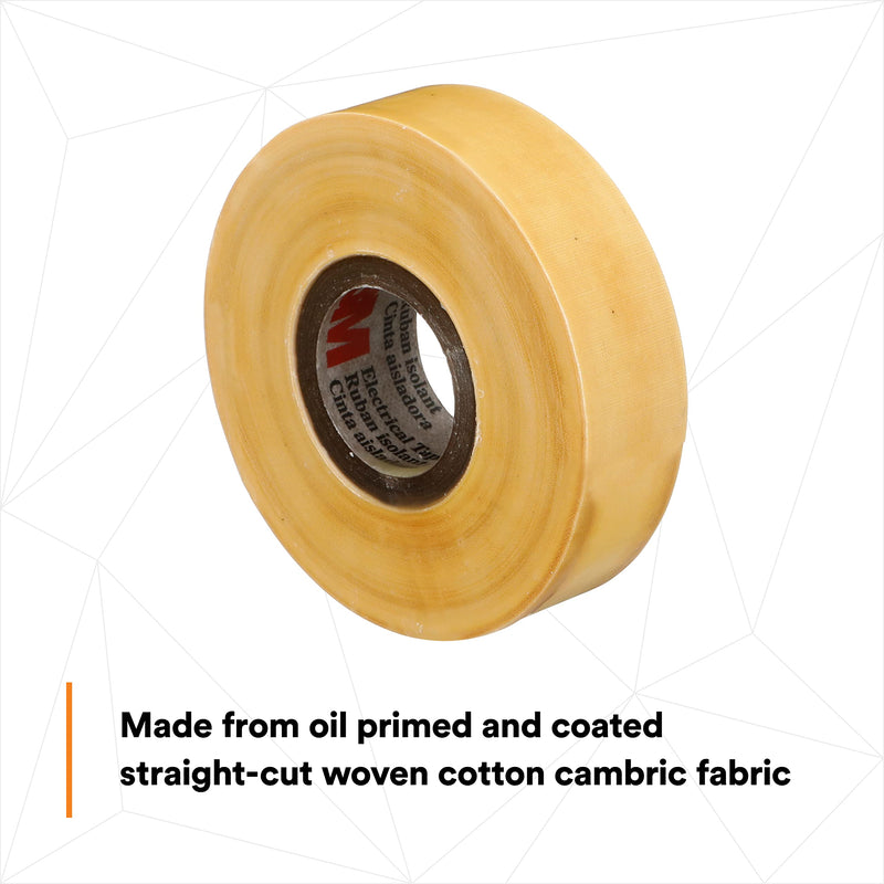 Scotch Varnished Cambric Tape 2520, Flexible, Electrically Insulating, Moisture Resistant, Smooth Finish, Yellow Color, 8 mil, 3/4 in x 60 ft, 1 Roll/Carton, 20 Rolls/Case