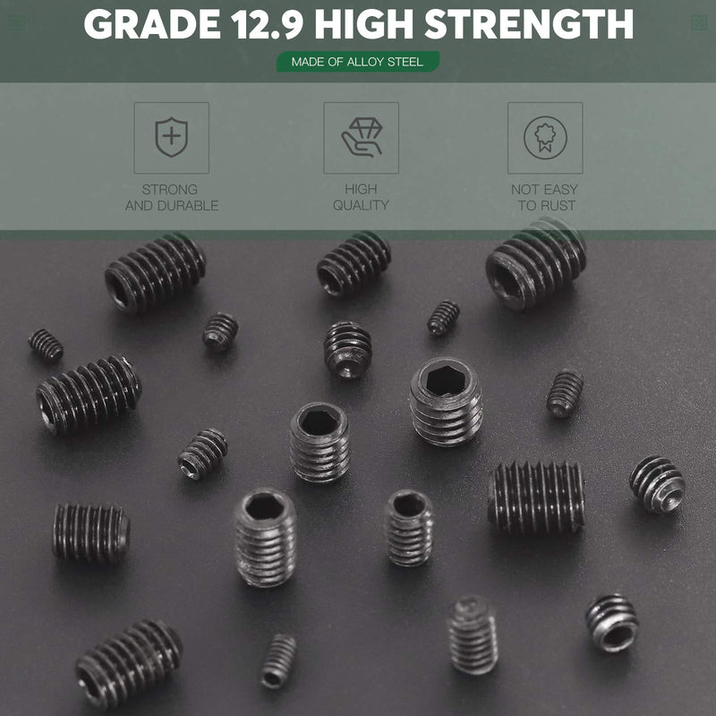 [Australia - AusPower] - Keadic 236Pcs 1/8 to 3/8 inch Internal Hex Drive Cup-Point Screws Grub Screws Assortment Kit with 6Pcs Wrench, 10 Sizes Set of Screws for Door Handles, Faucet, Light Fixture, 12.9 Class Alloy Steel 236pcs SAE 10 Sizes Cup Point Set Screw kit 
