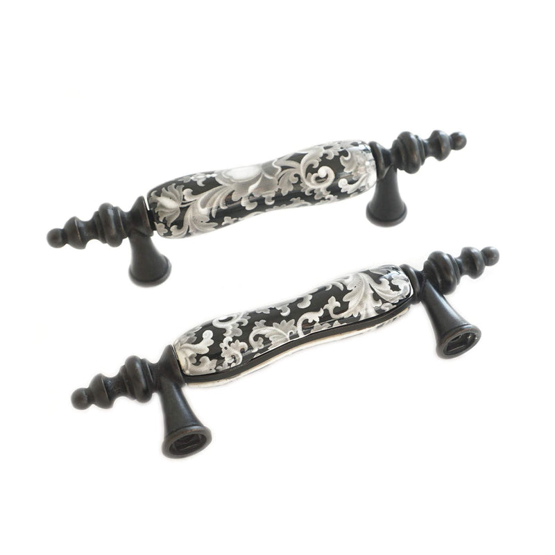 4 Pack 3" Ceramic Drawer Knob Black and White Rustic Dresser Drawer Pull Handle for Kitchen Cabinet Knob Furniture Hardware (4, 3"(76mm) Hole Centers) Pull handle - 3" hole centers 4