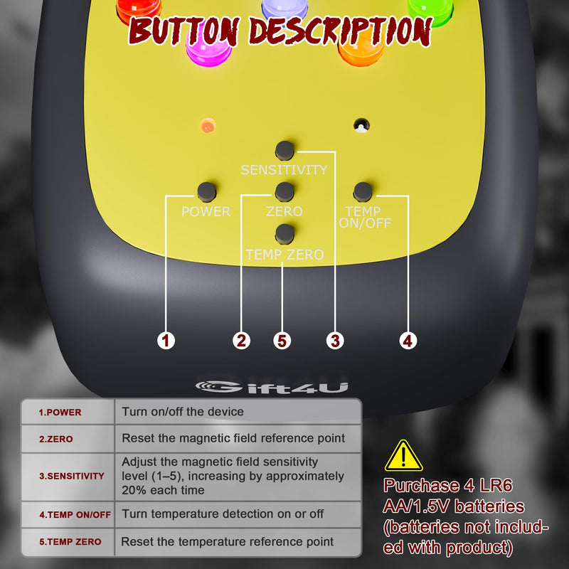 Ghost Hunting Equipment, Paranormal Investigation Equipment Portable Ghost Hunting Kit, EMF & Temp Sensor Detector with 5 Sensitivity Levels and Auto-Calibration, Halloween Gifts Yellow