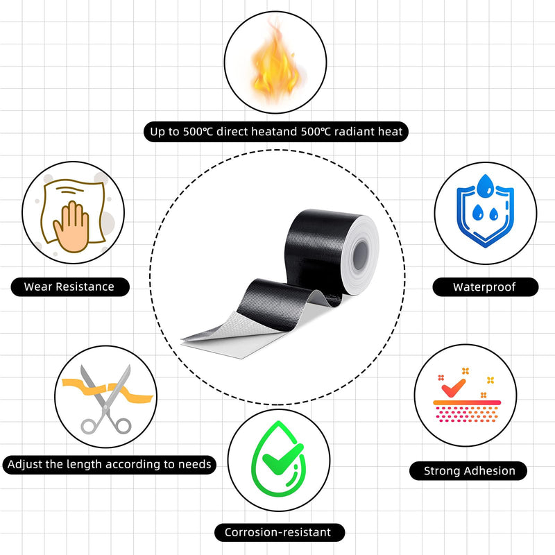 Zonon 2 Rolls Aluminum Foil Tape Heat Shield Tape Barrier Adhesive Reflective Fiberglass Thermal Insulation Reflective Material High Temp Protection(Black,2 Inch X 32.8 ft) 2 Inch X 32.8 ft Black