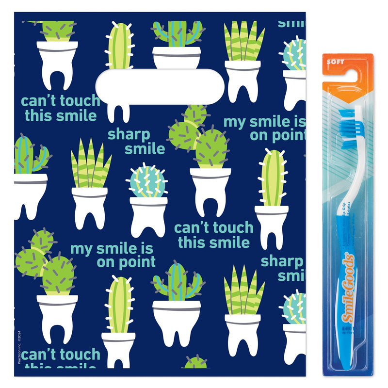 [Australia - AusPower] - Practicon Cactus Teeth 8" x 10" Dental Giveaway Bag, Dental Hygiene Patient Care Goodie Bag, Dentist Office Plastic Gift Bags, 100 Pack 8" x 10" 