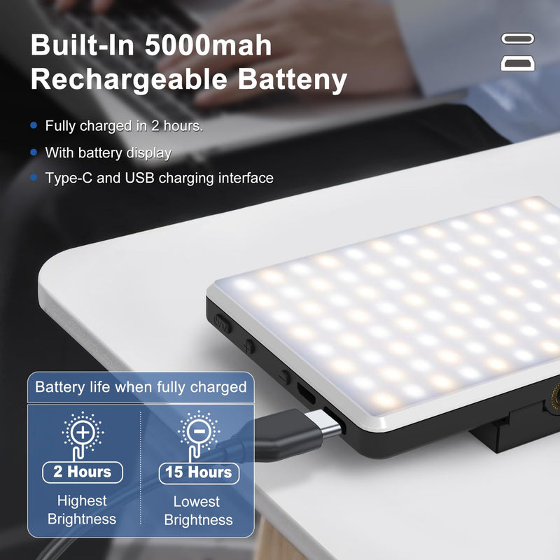 Selfie Light, Phone Light with Front & Back Clip, 60 LED Portable Light with 3 Modes, 5000mAh Rechargeable Video Light for Phone, iPhone, TikTok, Vlog Photographic Lighting Monolights(2 Pack) 2Pack Black