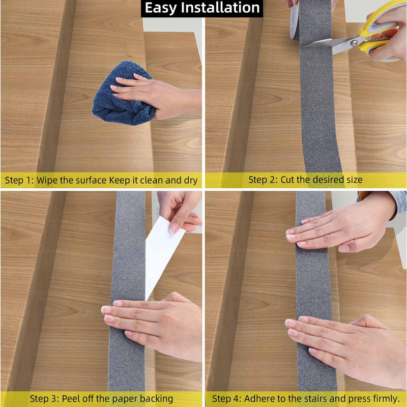 Anti Slip Tape, 2in x 16.4ft Non Skid Frosted Tape for Stairs,Hardwood Floor,Indoor and Outdoor Stair Steps Treads, Non Slip Traction Strip, Safety Walk Waterproof, Prevent Slipping,Grey 2inch x 16.4FT Gray