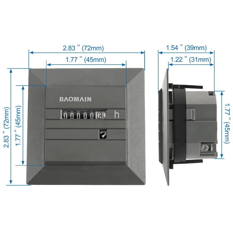 [Australia - AusPower] - Baomain Hour Meter 0~99,999.99 Hours 50Hz for Time and Light Control Hour Counter BZ142-1 (AC 220V) 