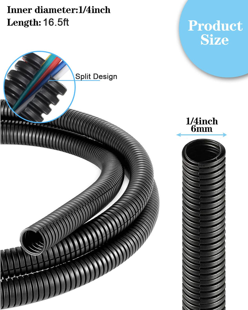 [Australia - AusPower] - 1/4 Inch Wire Loom Split Tubing - 16.5ft Cord Protector Electric Wires Covers, Automotive Wire Flexible Conduit, Plastic Wire Cover 1/4"-16.5ft 
