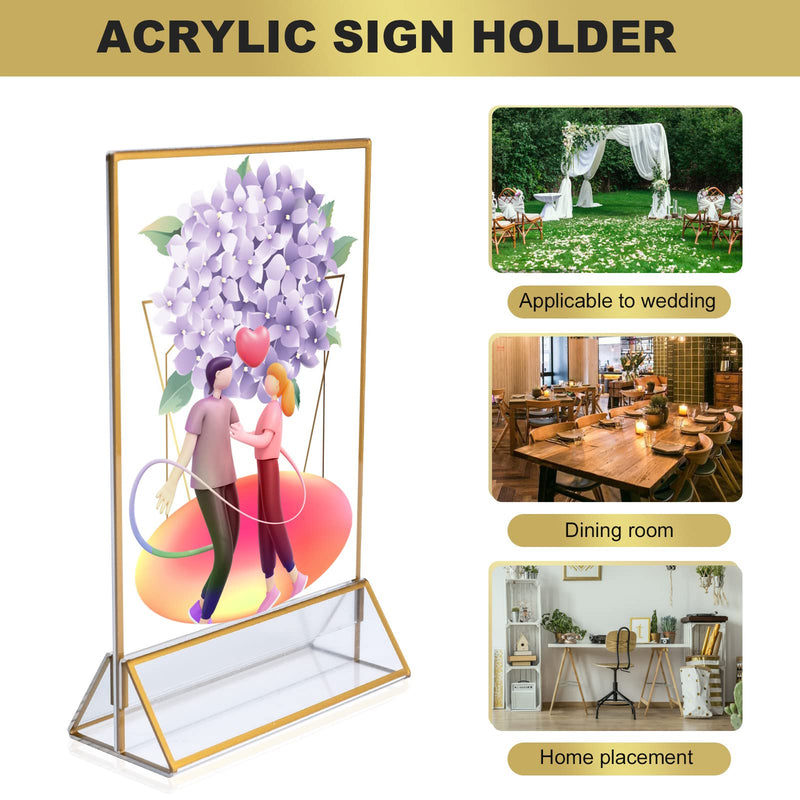 Gold Frames Acrylic Sign Holder 5×7in, Menu Holder Acrylic Table Numbers for Wedding Reception, Gold Picture Frame 5x7-3 Pack