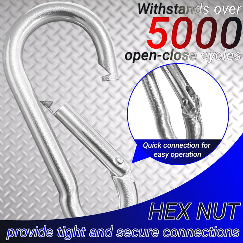 50 Pack 2" Heavy Duty Carabiner Clips, M5 Sliver Galvanized Steel Spring Snap Hooks, Rust-Resistant Keychain Clips for Hammock, Camping, Hiking, Fishing, Swing Set M5-2" Silver 50